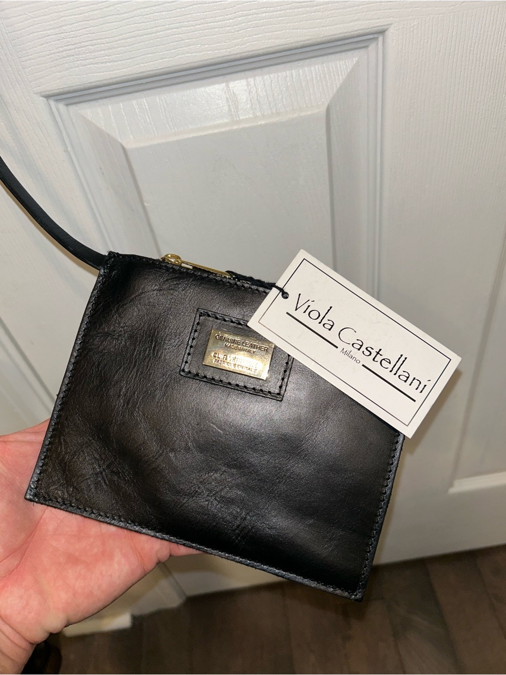 Viola Castellani Black Leather Wristlet Clutch